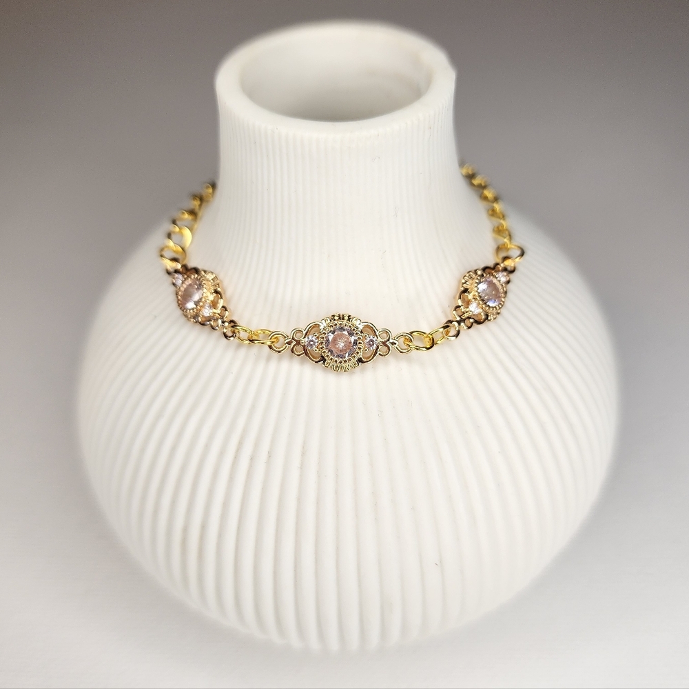 18K Gold Plated Pink CZ Station Bracelet